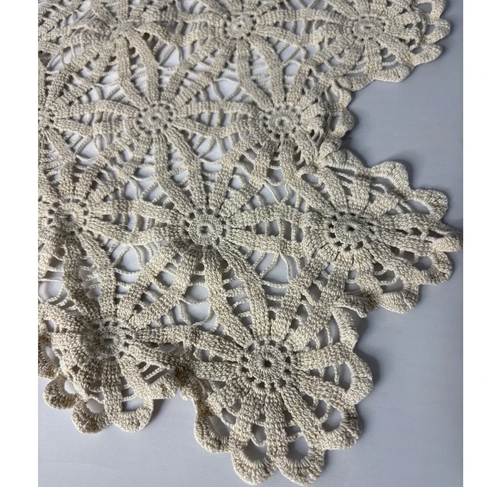 Vintage Cream Crochet Doily Table Topper Handmade Floral Lace Accent Decor 16x14
